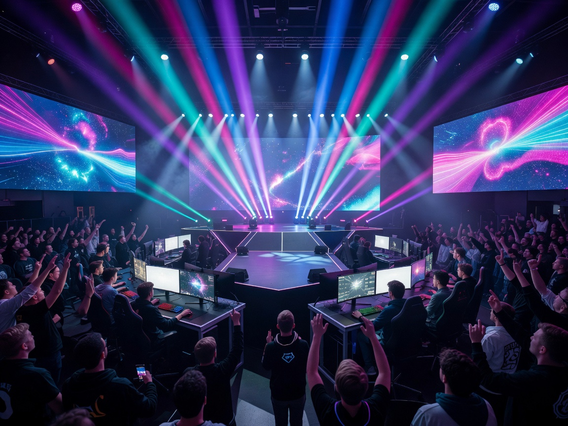 Esports-turnauksen näyttävä lava ja yleisö